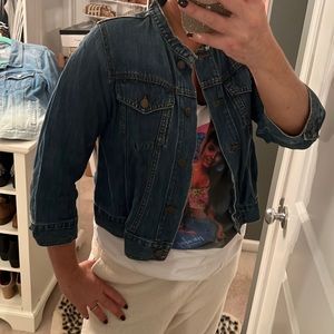 EUC collarless jean jacket